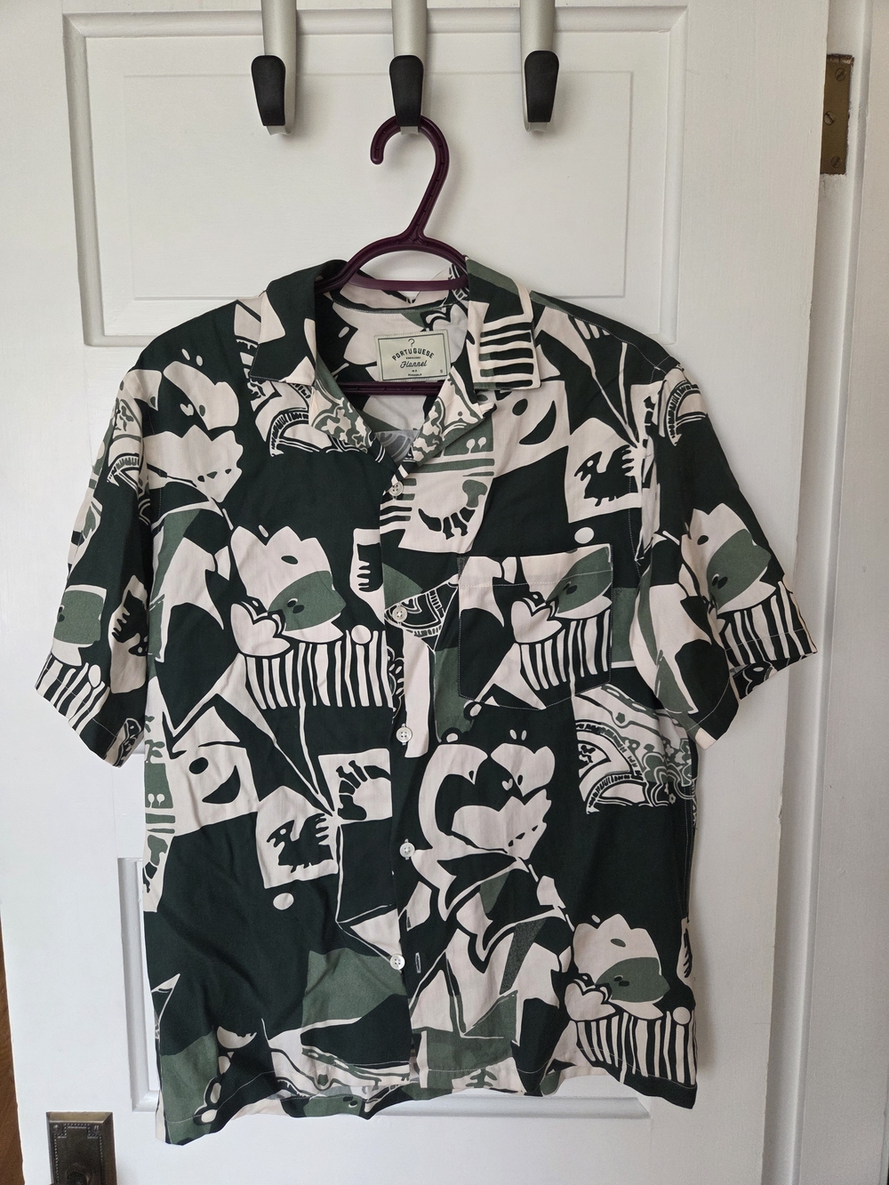 Portuguese Flannel - Men’s Green & White Short Sleeve Button-Up Shirt